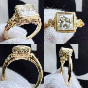 Vintage Style Princess 2ct Bezel Moissanite Ring *Made To Order*