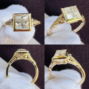 Vintage Style Princess 1.2ct Bezel Moissanite Ring *Made To Order*