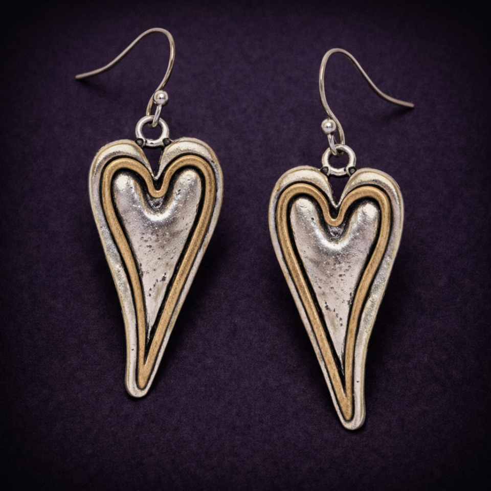 Two tone heart earrings