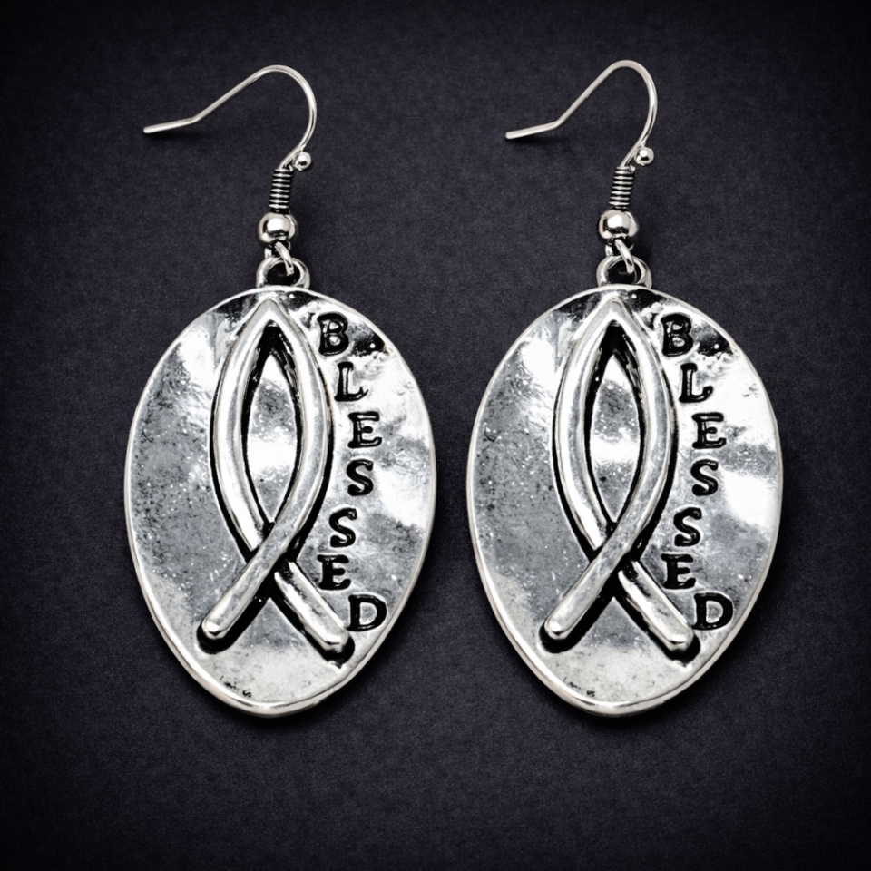 blessed dangle earrings