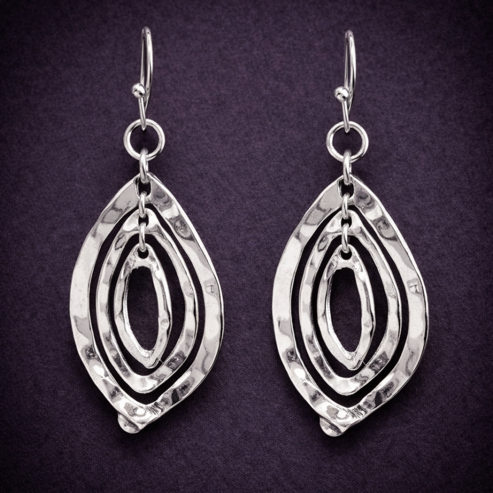 Triple marquise metal earrings