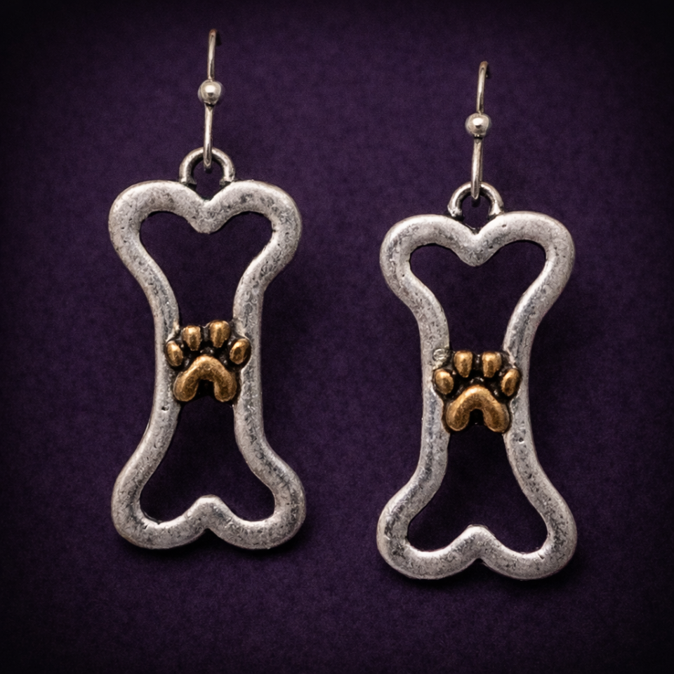 Paw print and bone earrings