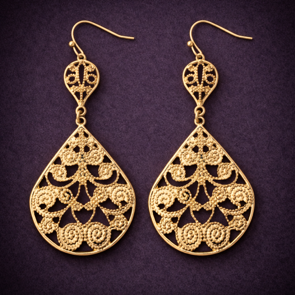Metal filigree teardrop earrings