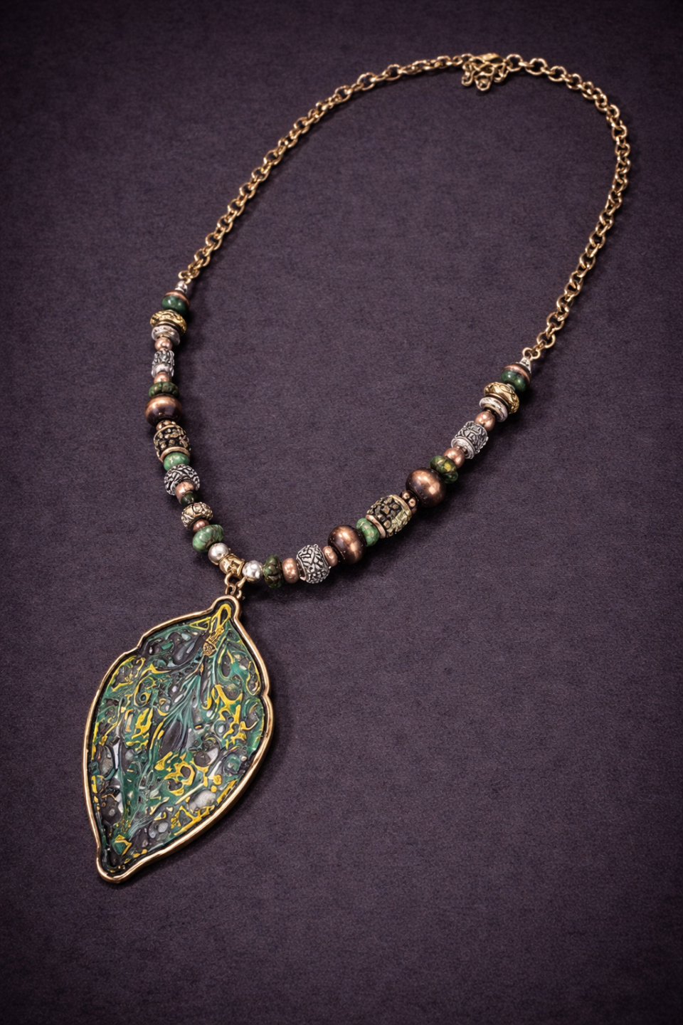 Vintage style patina and mix bead necklace