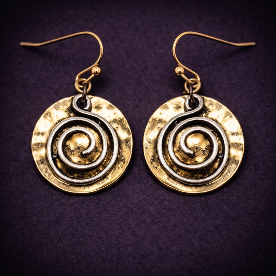 Hammered disc swirl earrings