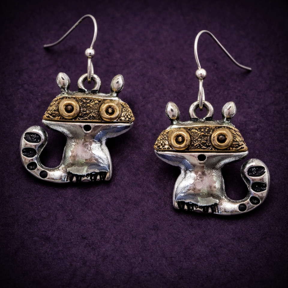 Vintage metal raccoon earrings
