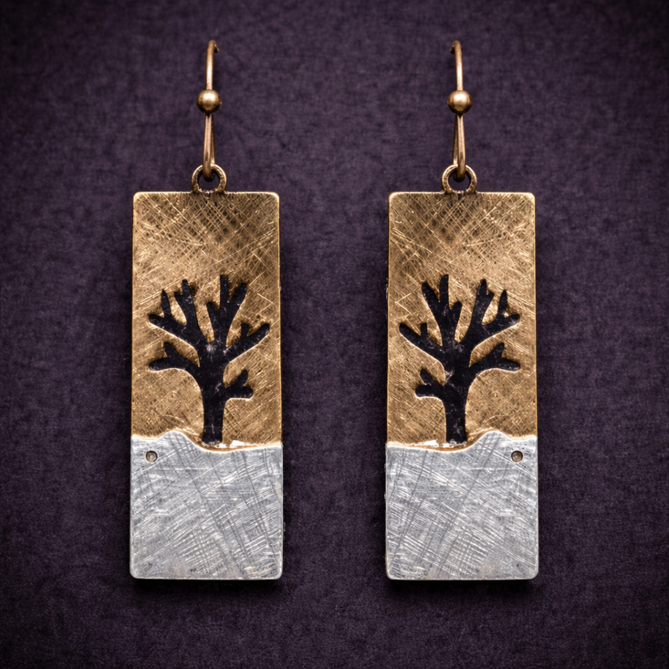 Vintage rustic bar and swirl earrings