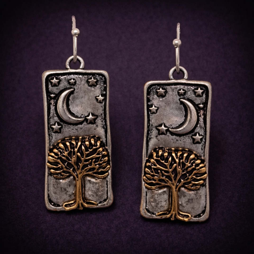 Tree of life metal bar drop earrings