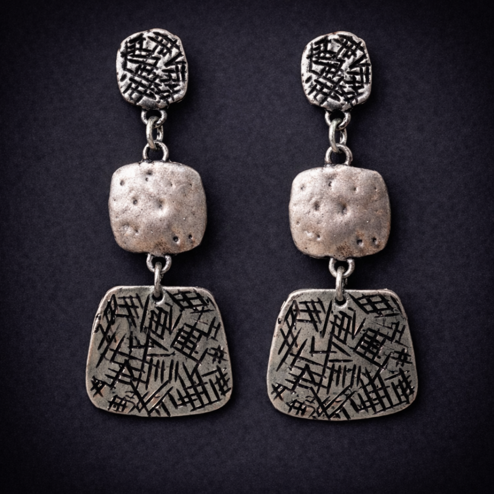 Textured Metal Plate Link Earrings