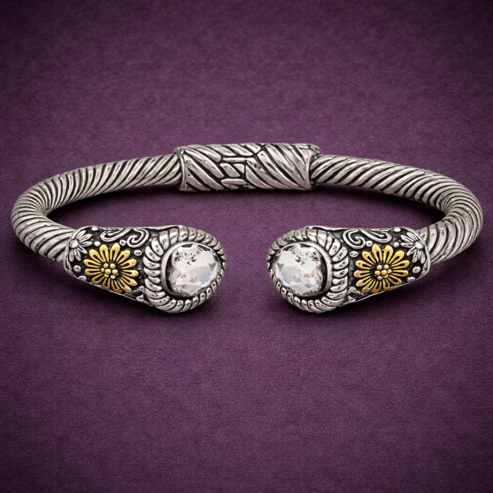 Designer textured hinge bangle bracelet - heart