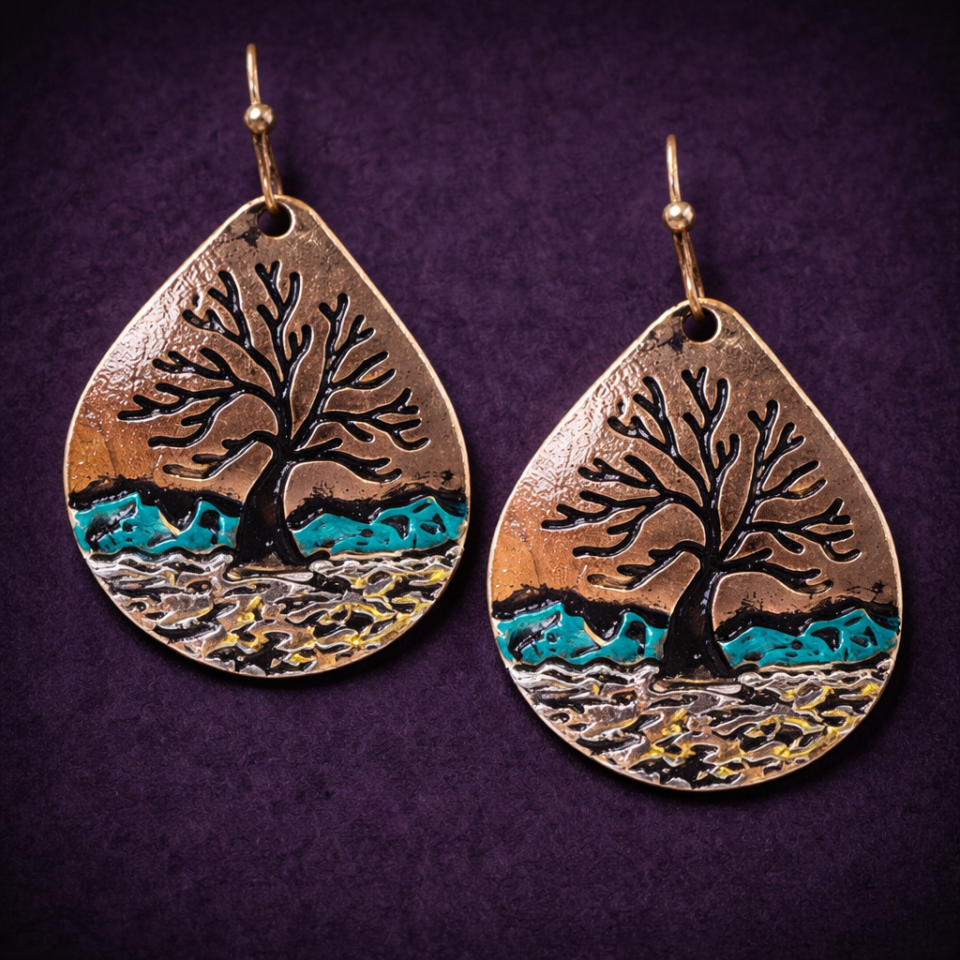 Tree of life teardrop earrings