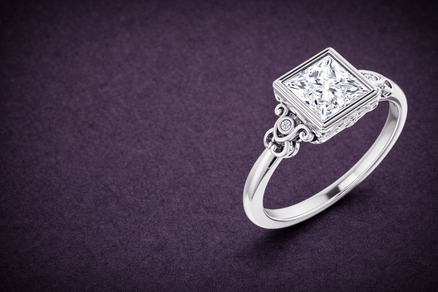 sterling silver princess cut moissanite and diamond ring
