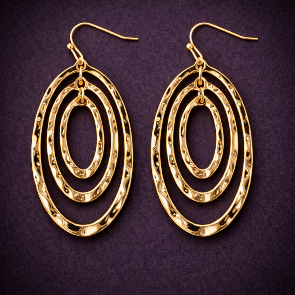 Triple metal oval earrings