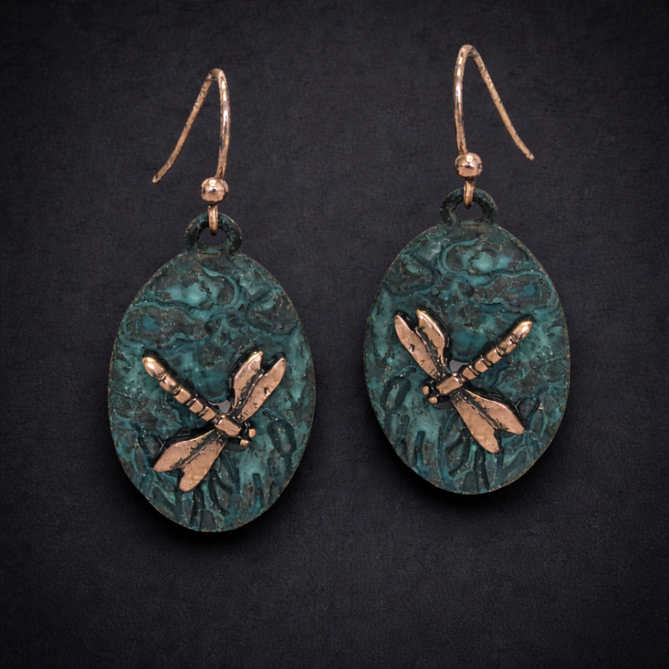 dragonfly two tone earrings