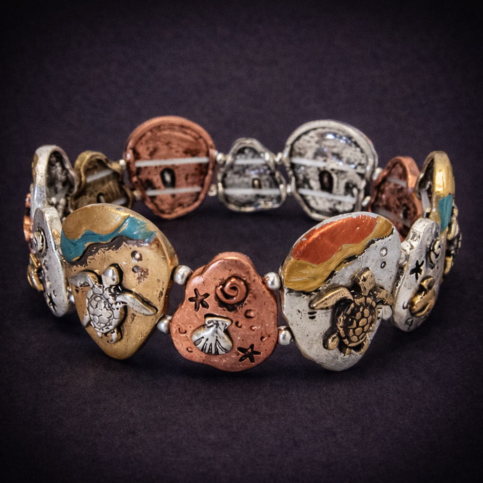 Vintage metal stretch sea-life and turtle bracelet