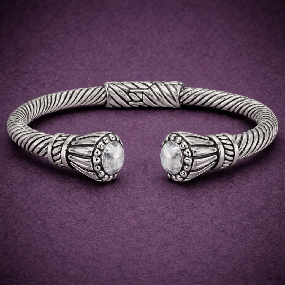 Designer textured hinge bangle bracelet - flower