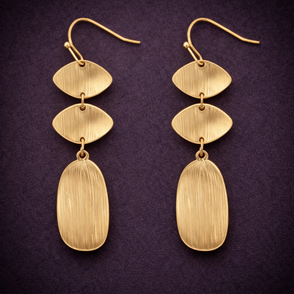 Scratch metal triple metal link drop earrings