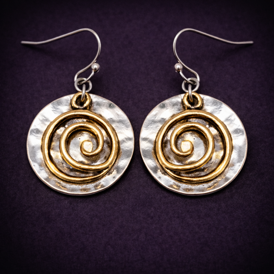 Hammered disc swirl earrings