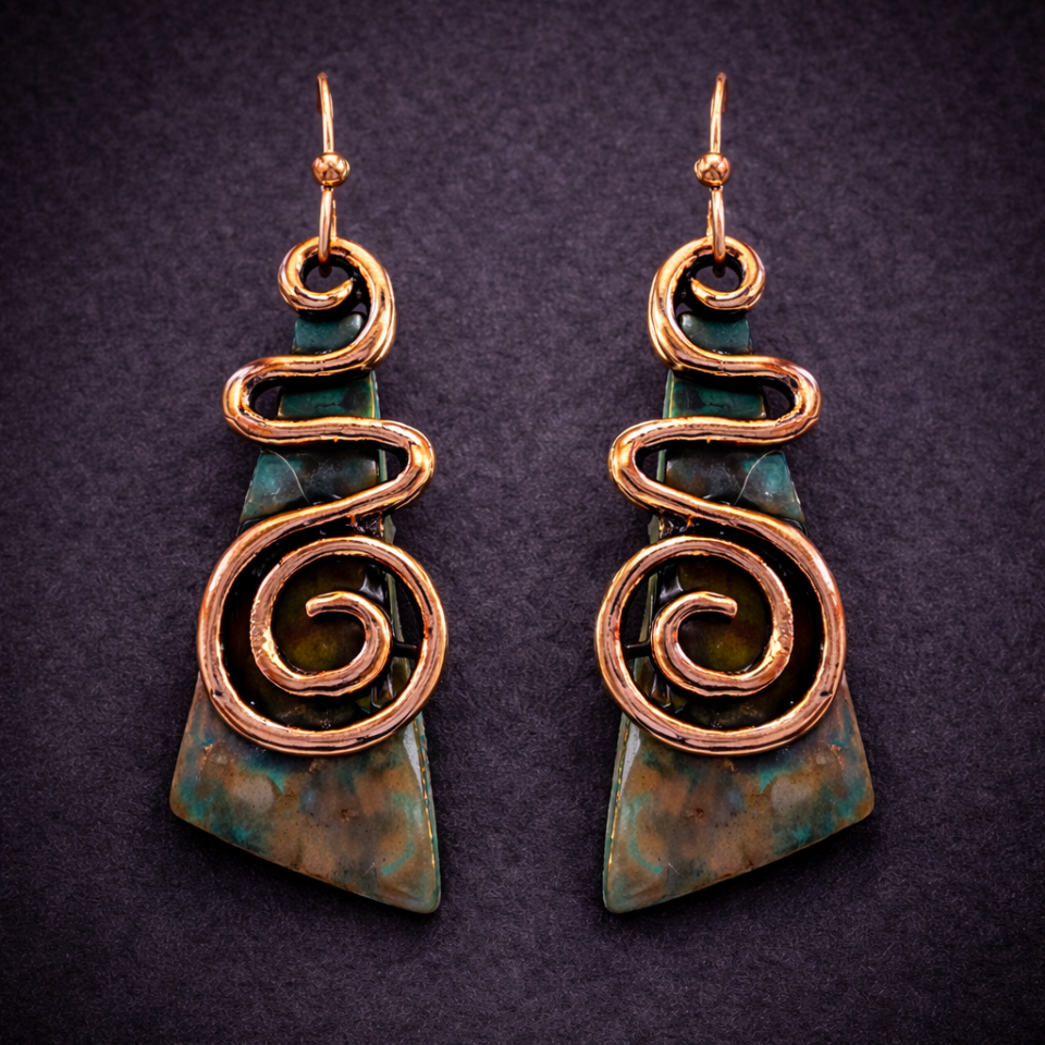 Vintage rustic bar and swirl earring