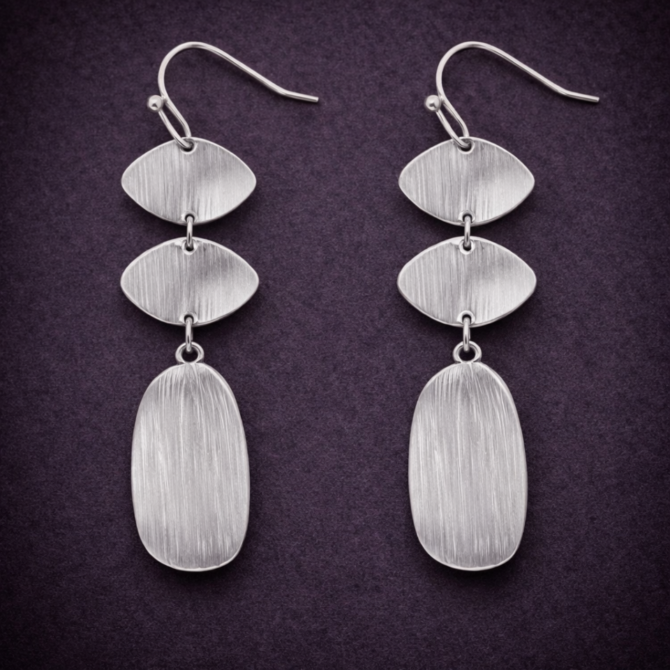 Scratch metal triple metal link drop earrings