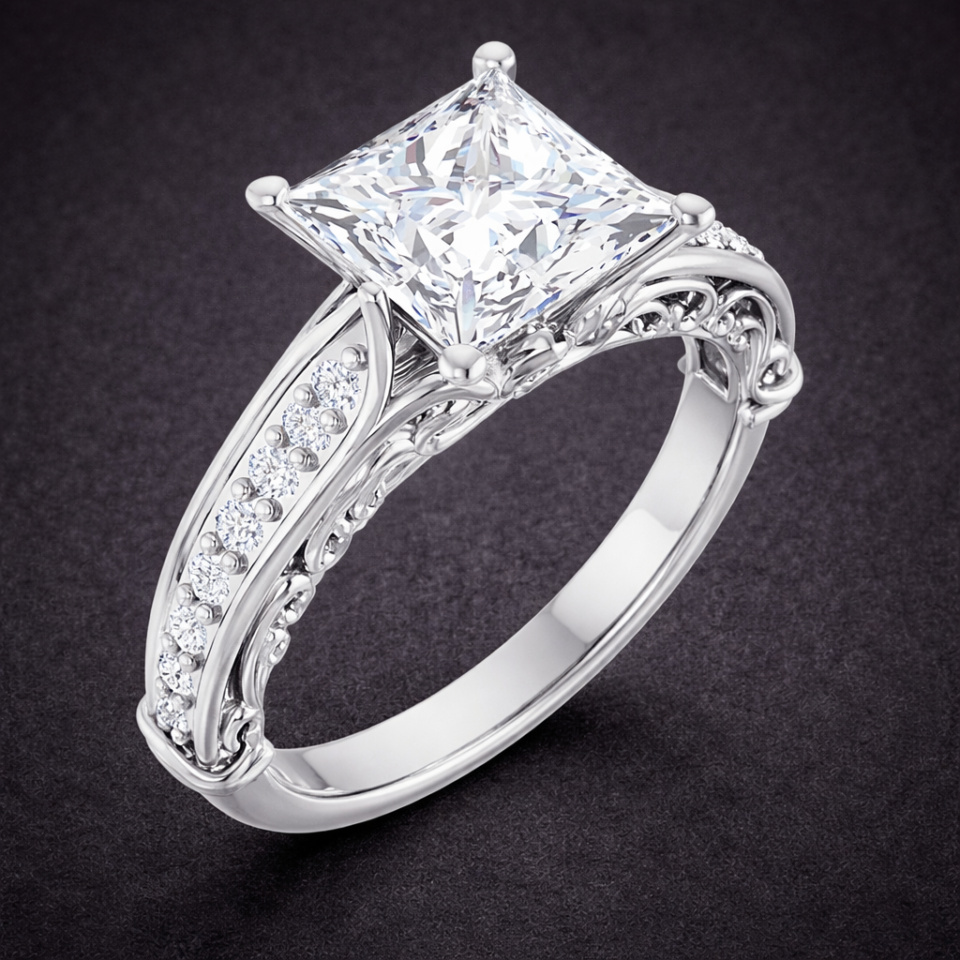 continuum silver moissanite ring princess cut center