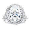5ct oval moissanite bezel set ring in platinum with diamond accents