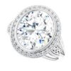 5ct oval moissanite bezel set ring in platinum with diamond accents