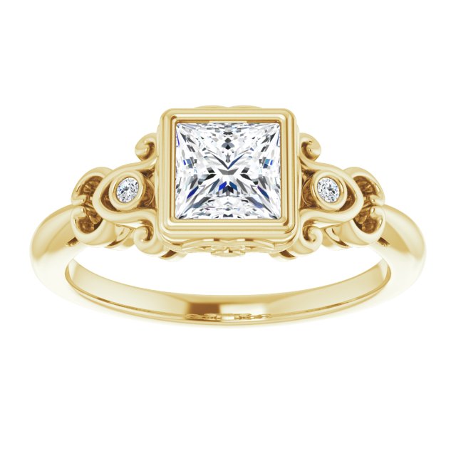 princess cut moissanite vintage style gold ring with diamond accents