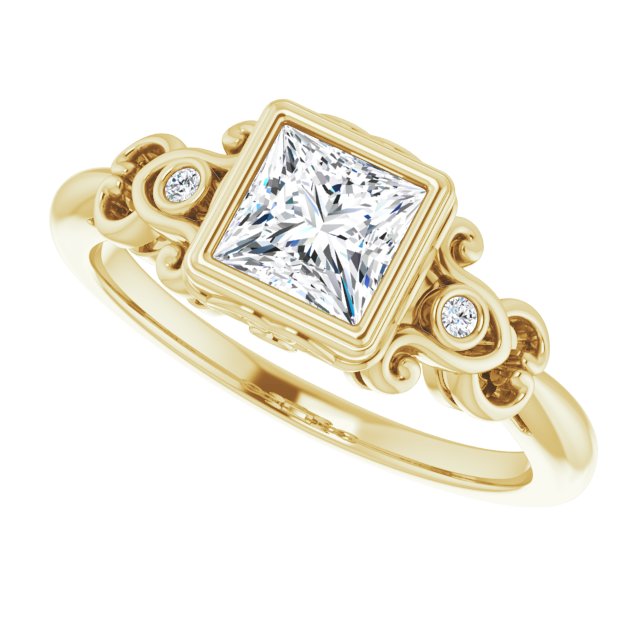 princess cut moissanite vintage style gold ring with diamond accents