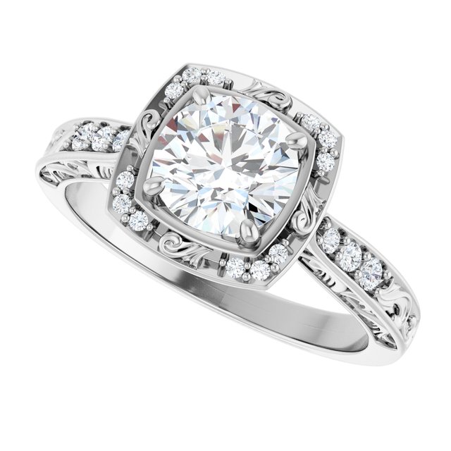 moissanite round vintage style ring in continuum silver