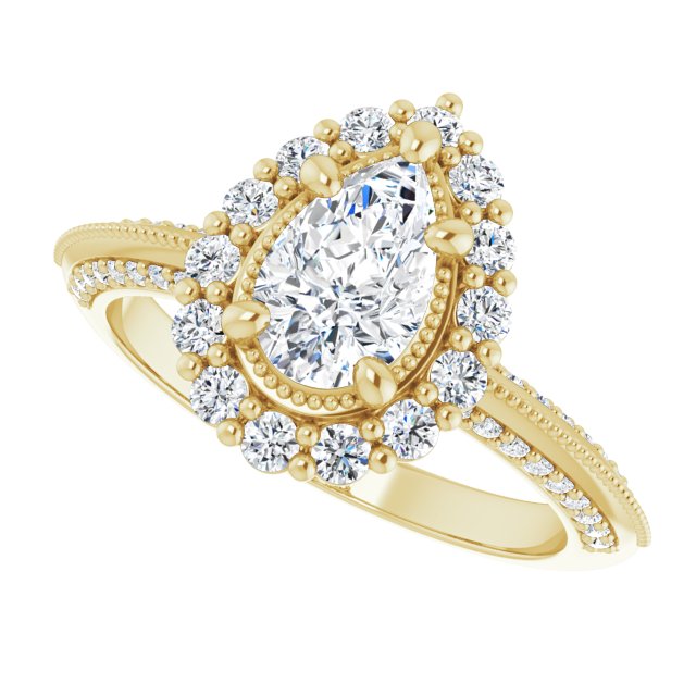 pear moissanite ring in yellow gold with diamond accents