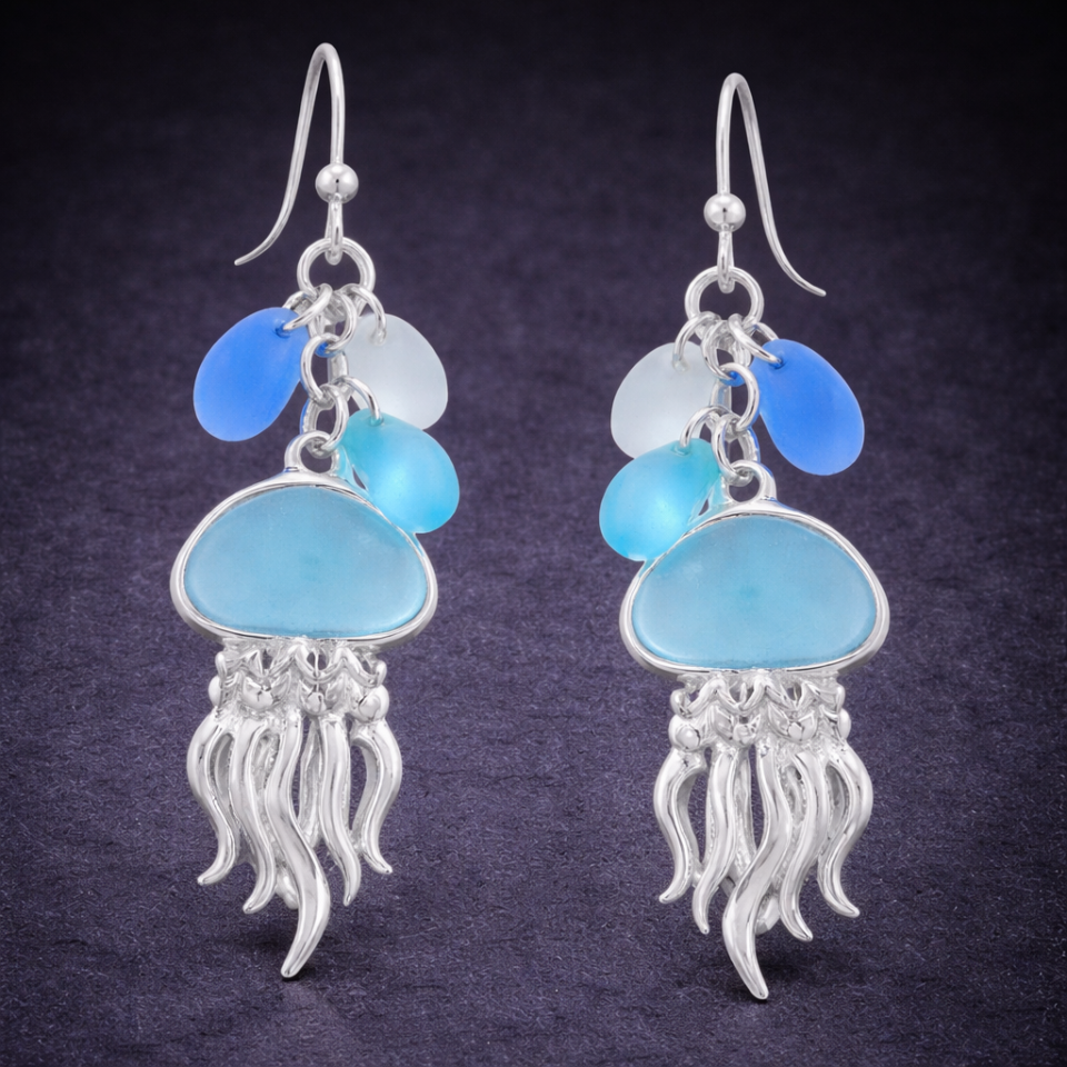 Seaglass jellyfish earrings