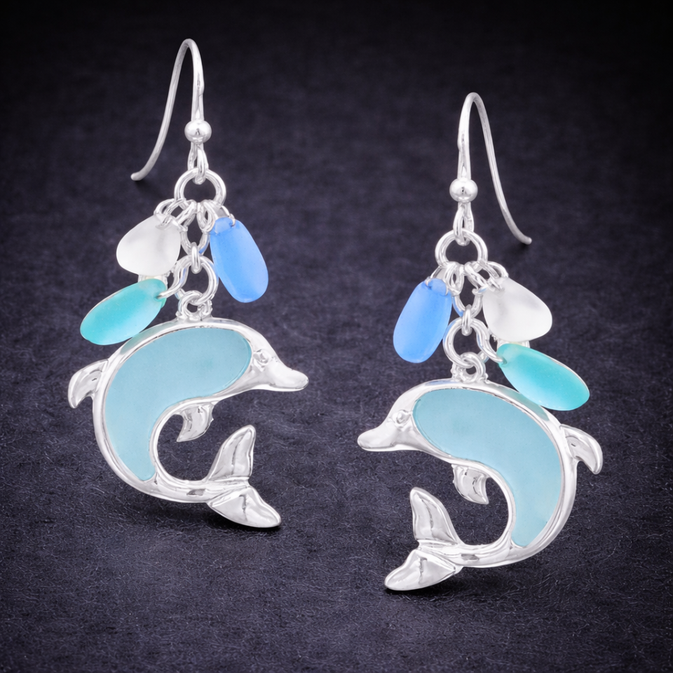 Seaglass dolphin earrings