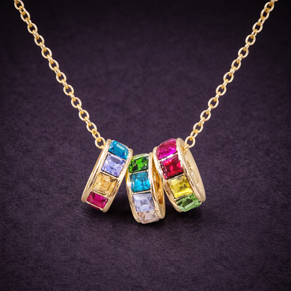 Multi-color tri-bead gold-tone necklace