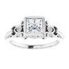princess cut moissanite ring in continuum silver and bezel set
