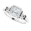 princess cut moissanite ring in continuum silver and bezel set