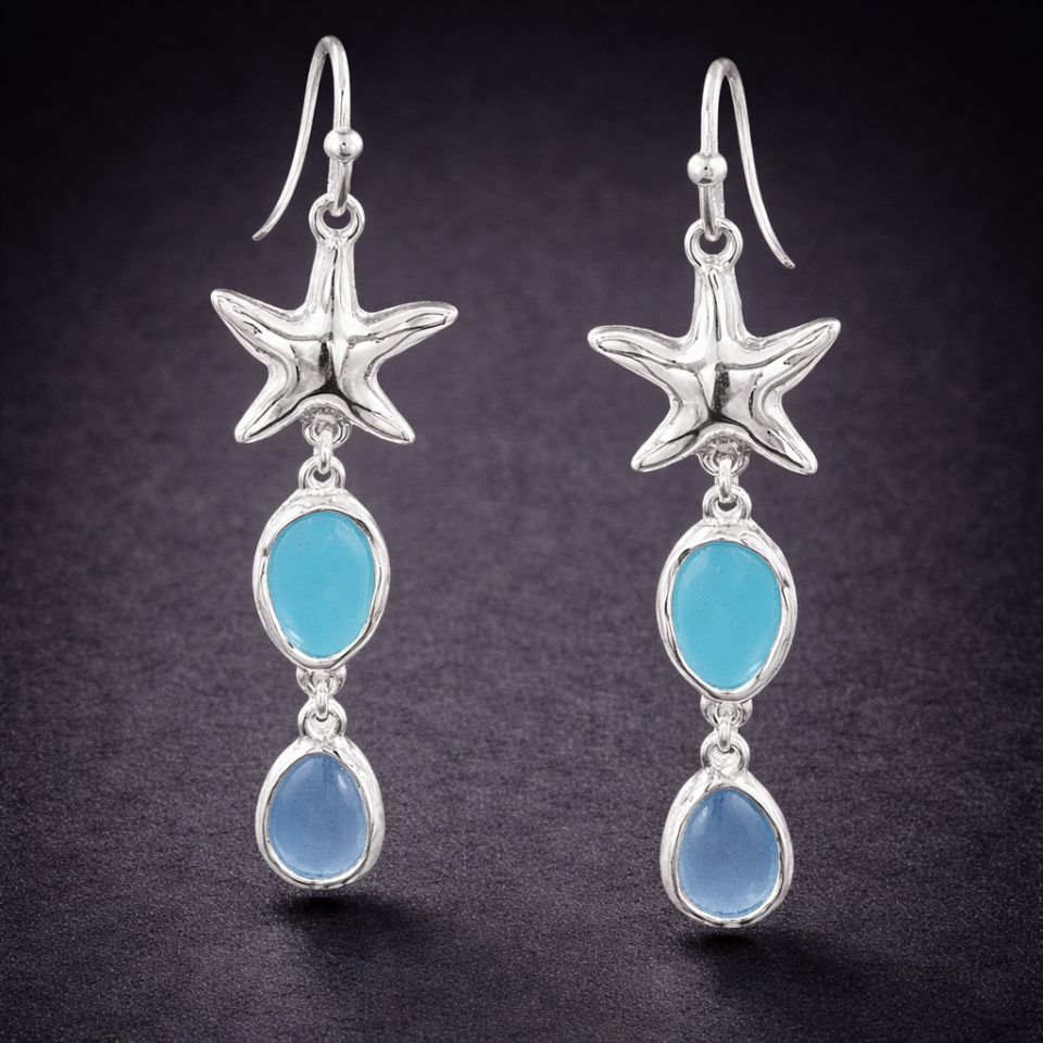 Sealife theme seaglass drop earring - starfish