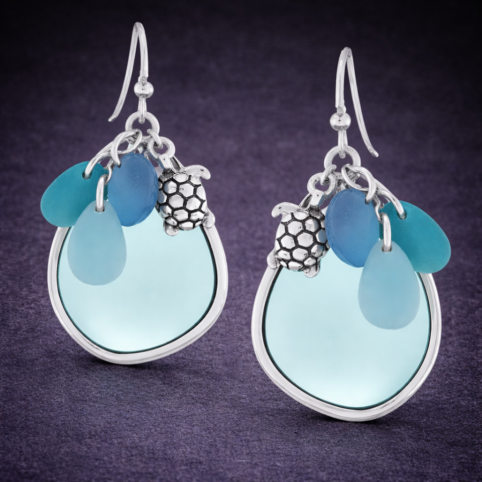 turtle seaglass earrings