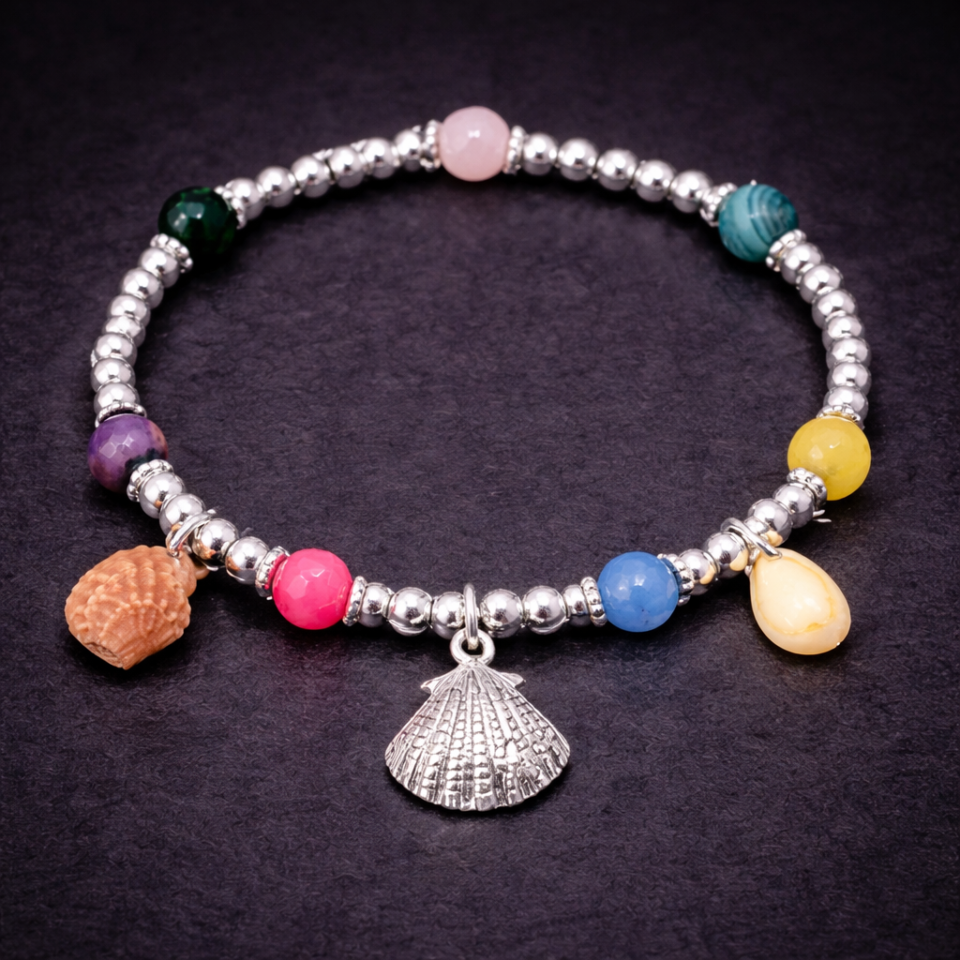 Sealife theme shell charm stretch bracelet