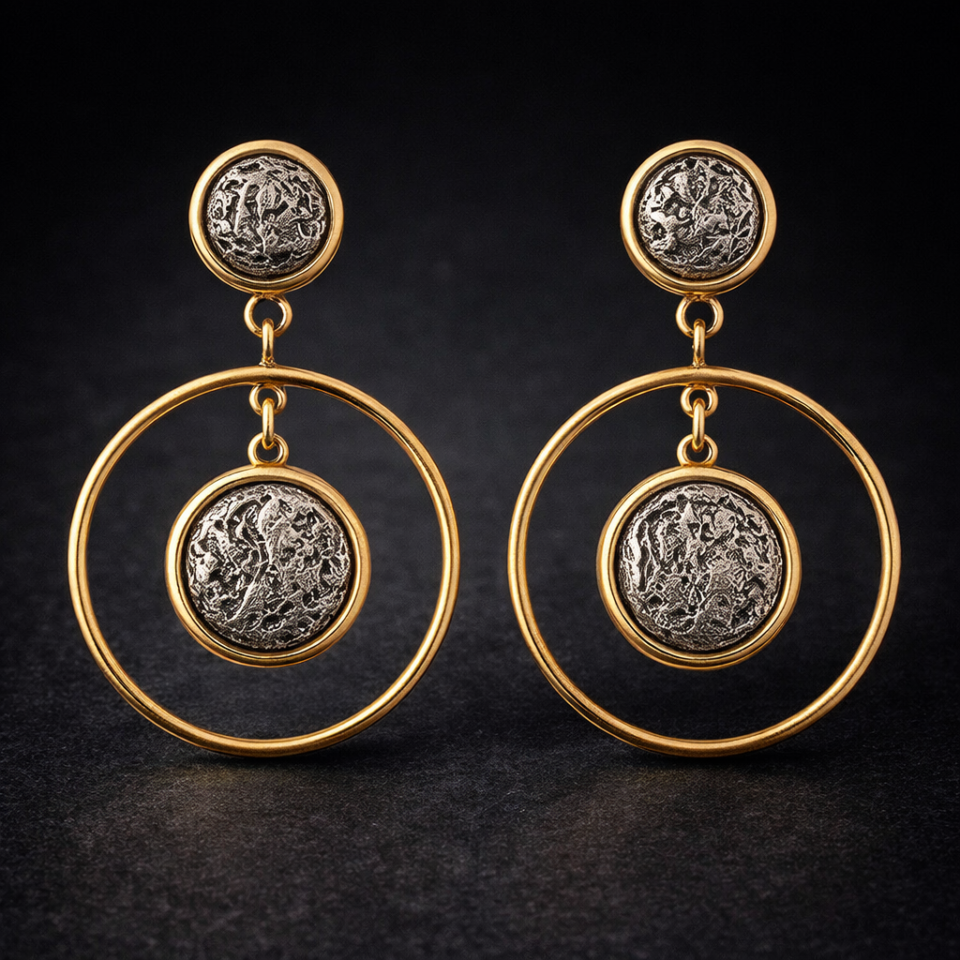 Textured disc and hoop dangle drop earring