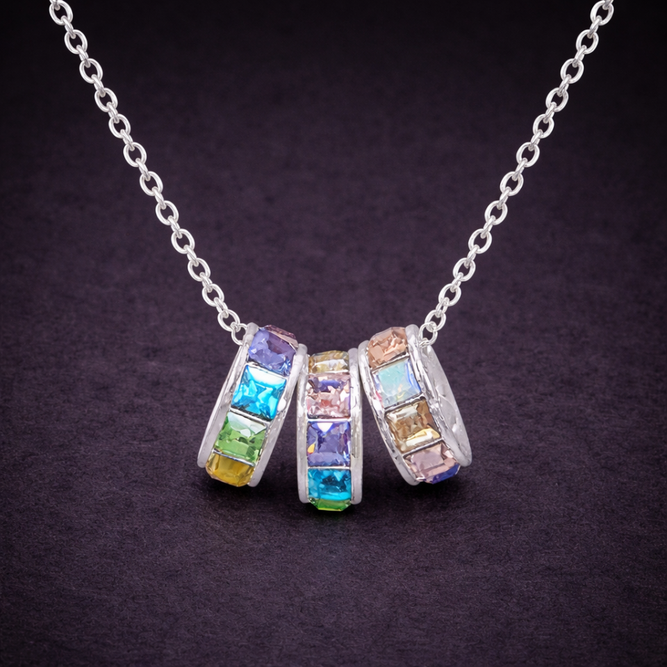 Triple crystal ring pendant necklace