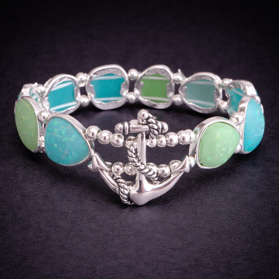Sealife theme opal stretch bracelet - anchor