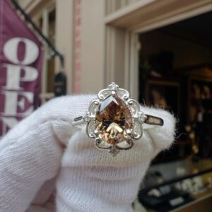 Mocha Moissanite Pear Ring