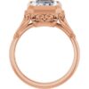 rose gold moissanite ring with bezel and diamond accents