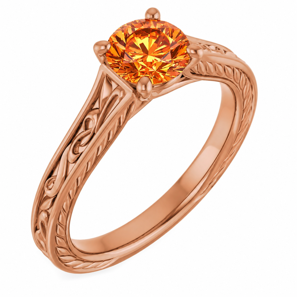 pumpkin spice orange moissanite ring in continuum silver