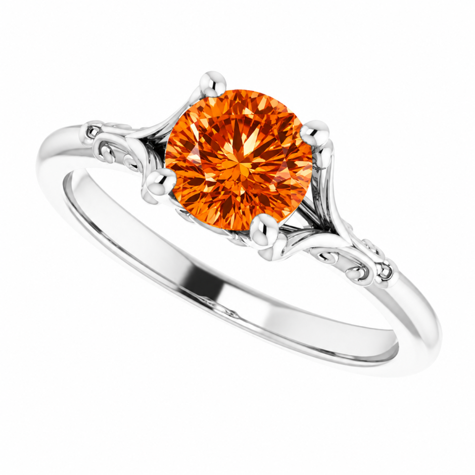 pumpkin spice orange moissanite ring in continuum silver