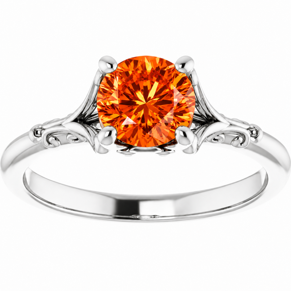 pumpkin spice orange moissanite ring in continuum silver