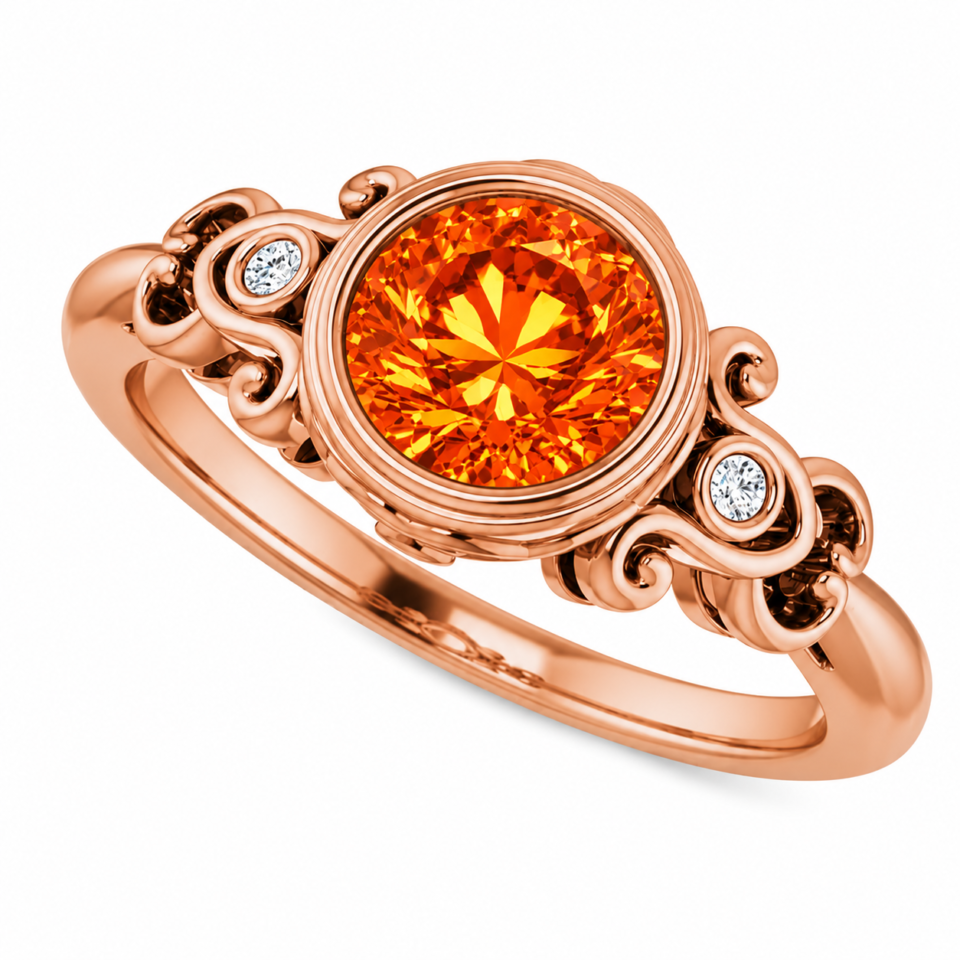 pumpkin spice moissanite and diamond ring in 14k rose gold