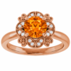 pumpkin spice orange moissanite and diamond ring in rose gold