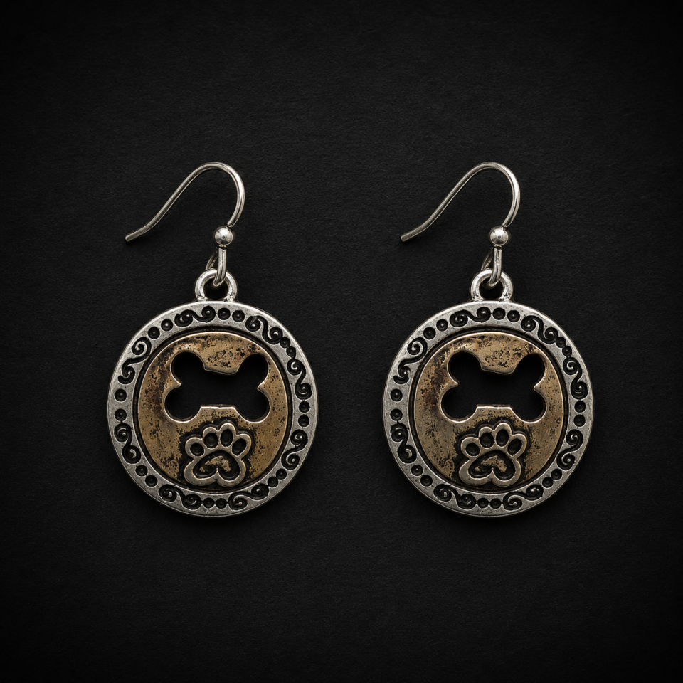 Two-Tone Dog Paw & Bone Earrings